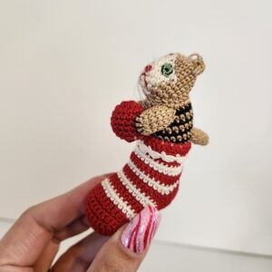 Vintage Cute Handmade Kitten Crochet Cat Christmas Tree Ornament Kitsch 1990s